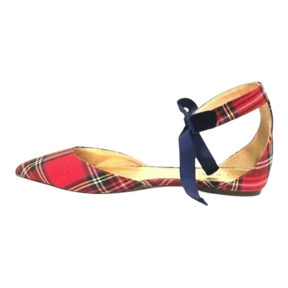 J.CREW Royal Stewart Plaid-Inspired D’Orsay Flats Size 9 Blue Velvet Strap EUC - Picture 3 of 6